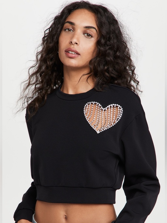 AREA Sweaters - Area Crystal Heart Cutout Pullover